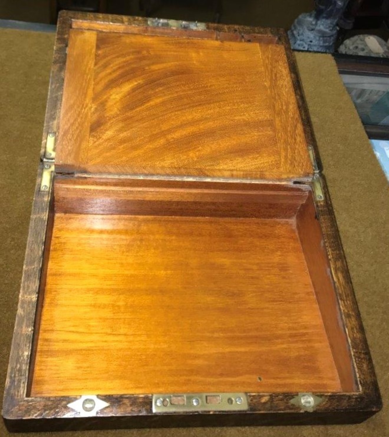 Antique Tiger Oak Writing Slope c/w Inkwell, Original Bramah Lock and Secret Drawers