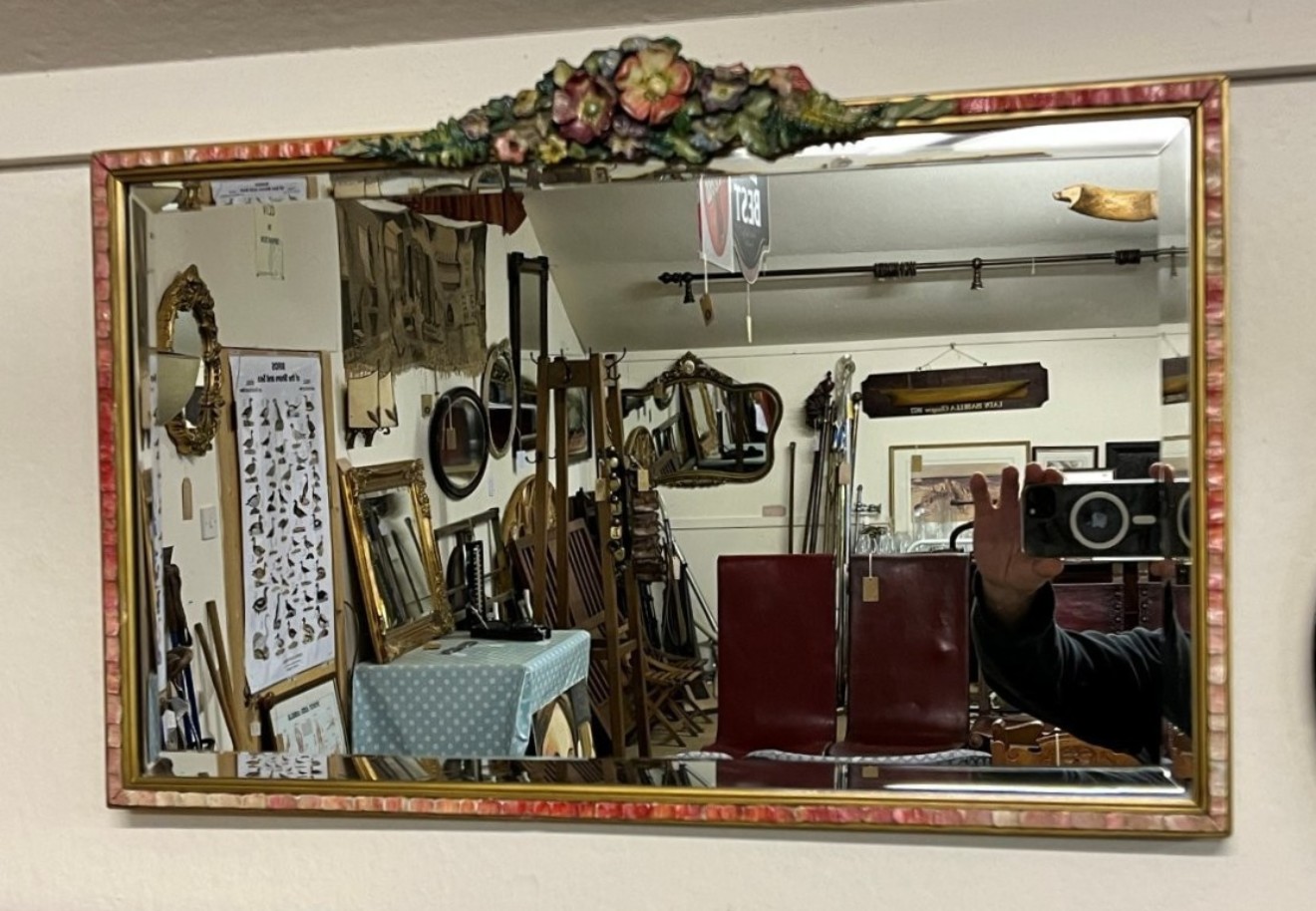 Art Deco "Barbola" Floral Design Rectangular Wall Hanging Mirror