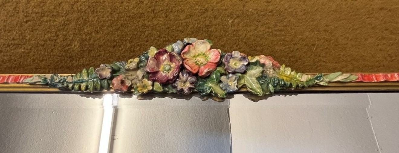 Art Deco "Barbola" Floral Design Rectangular Wall Hanging Mirror