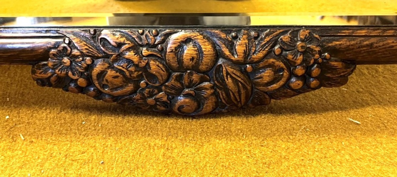 Antique Large Art Nouveau Carved Oak Wall Hanging Mirror