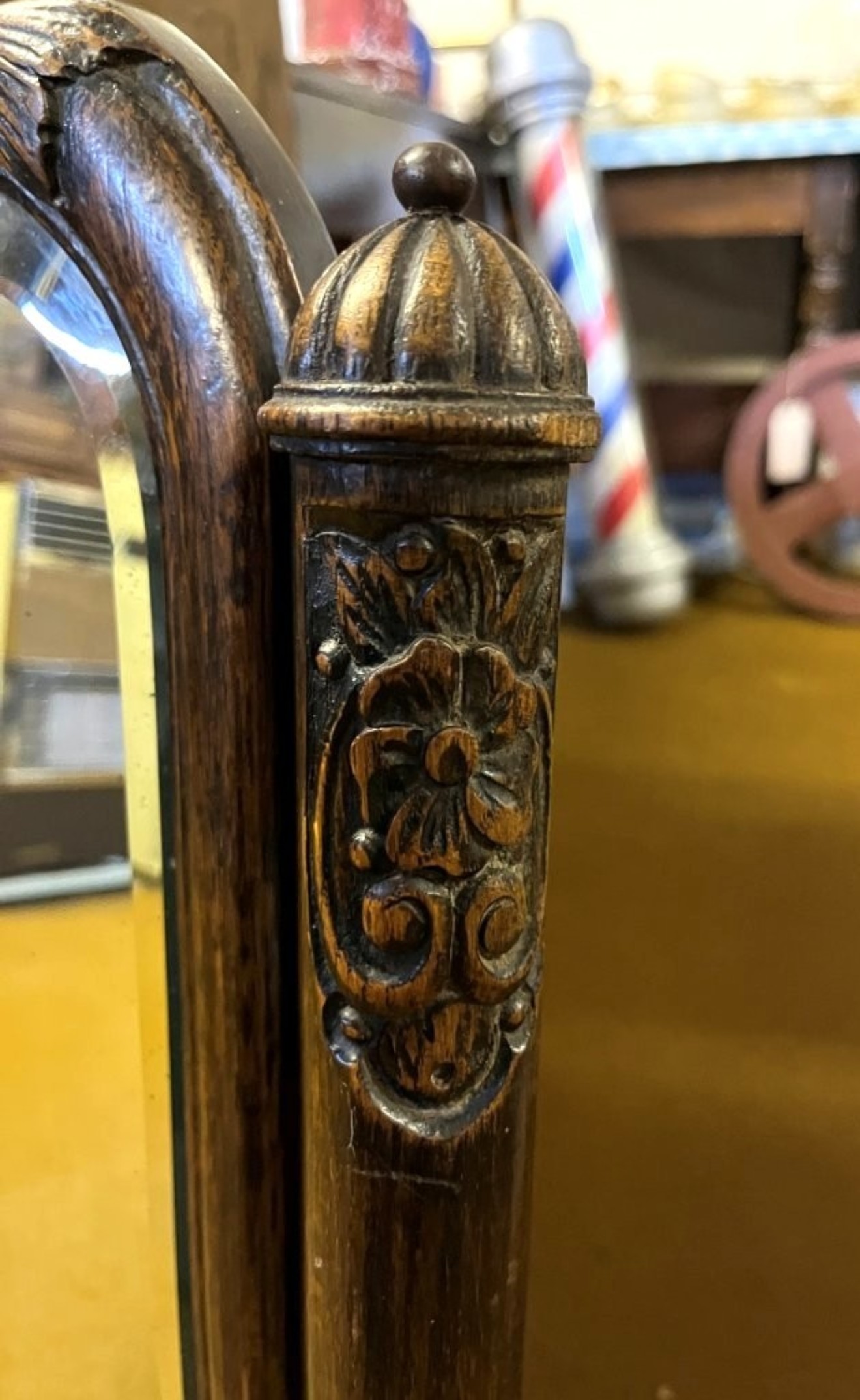 Antique Large Art Nouveau Carved Oak Wall Hanging Mirror