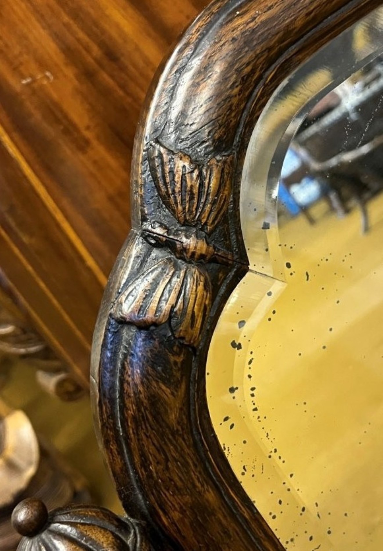 Antique Large Art Nouveau Carved Oak Wall Hanging Mirror