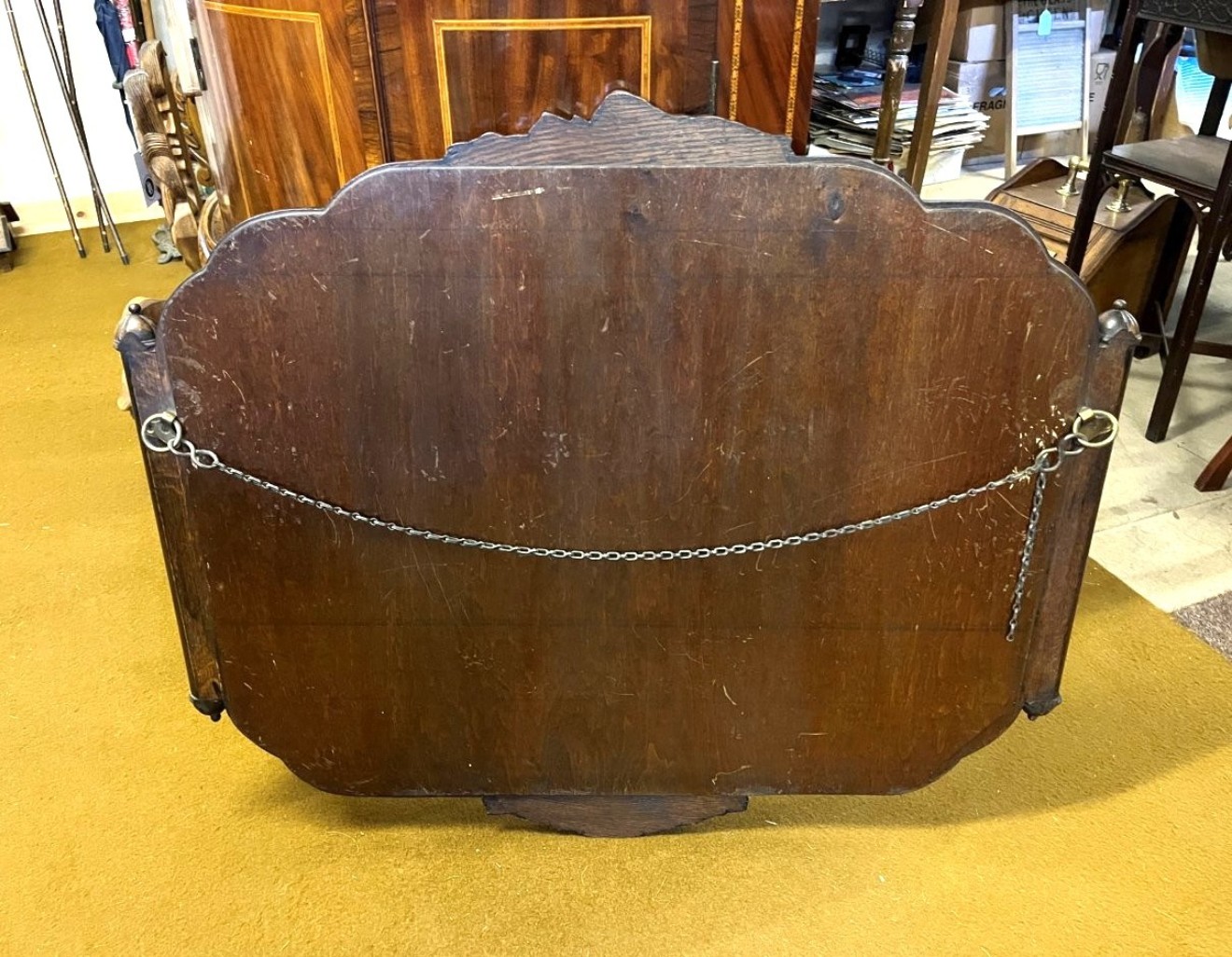 Antique Large Art Nouveau Carved Oak Wall Hanging Mirror