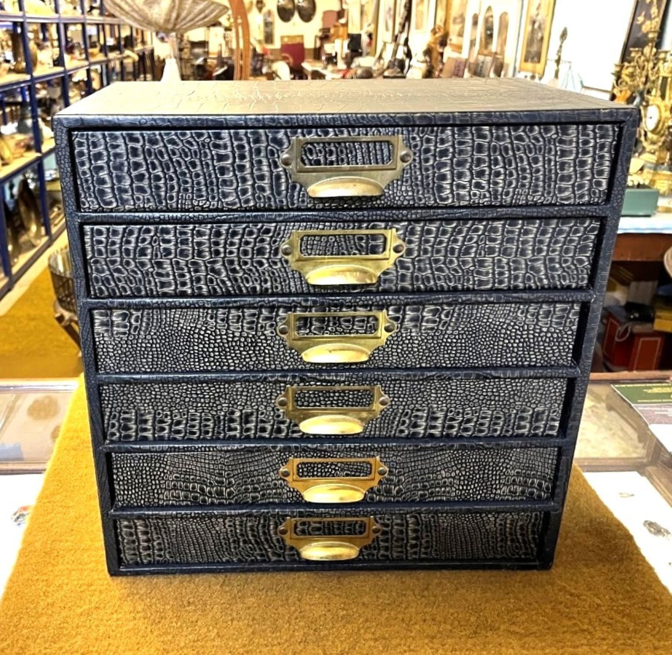 Vintage Cigarette, Cigar and Tobacco Packet / Tin Collection in Faux Alligator Skin Display Cabinet