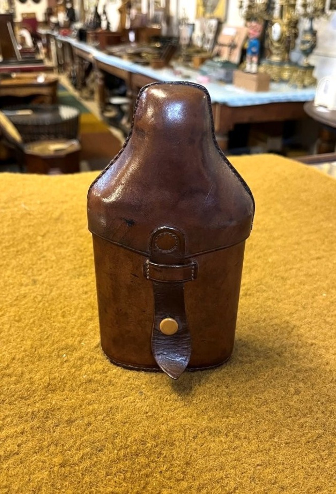 Vintage Leather Bound Cut Glass Spirit Flask with Shot Cup