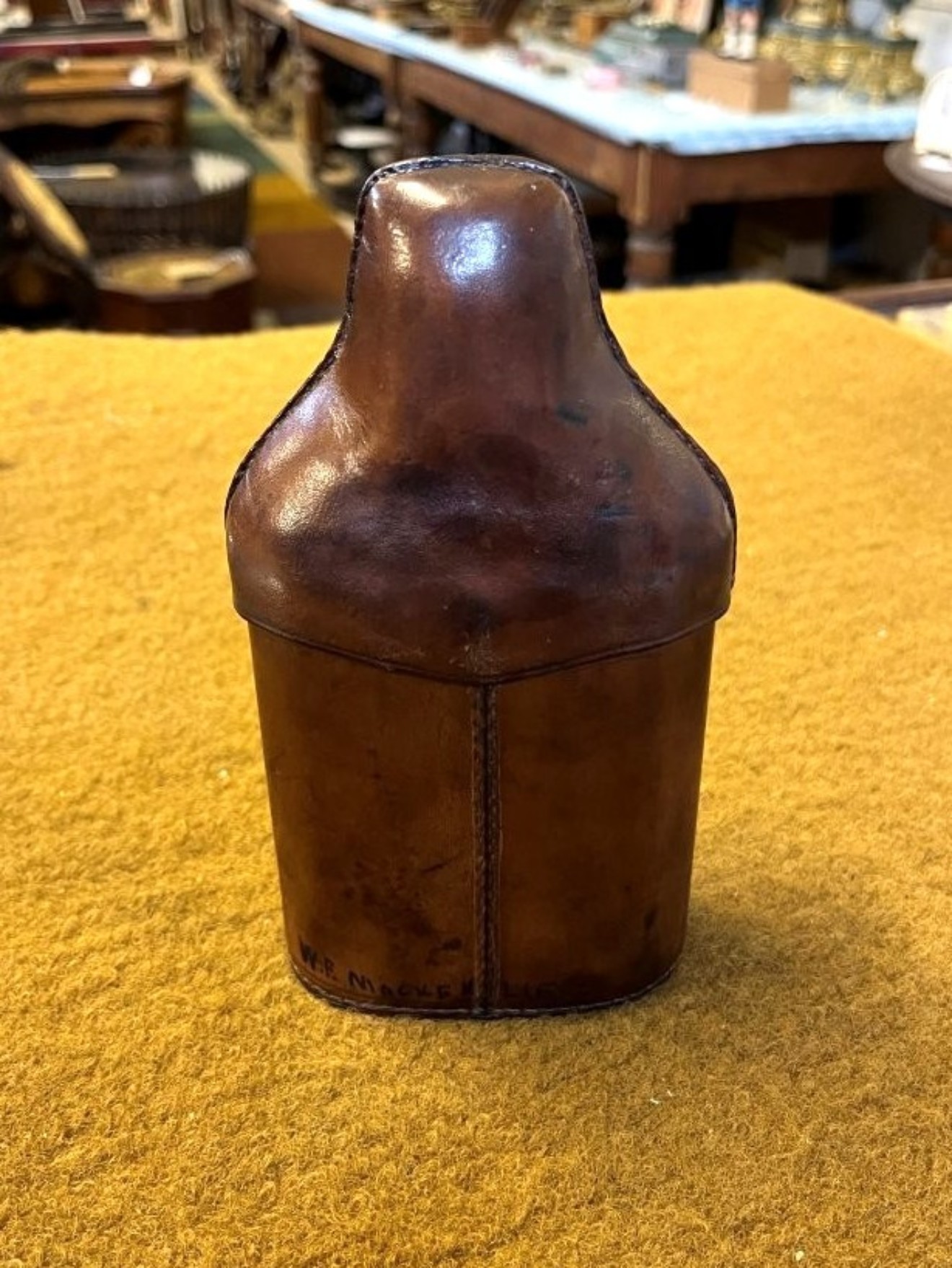 Vintage Leather Bound Cut Glass Spirit Flask with Shot Cup