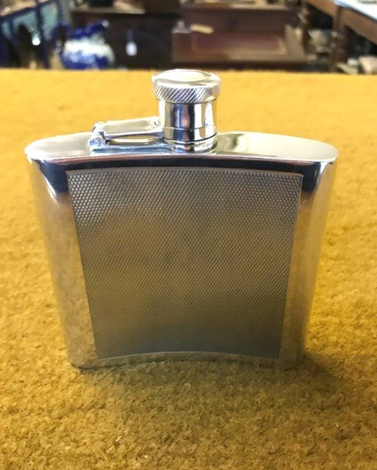 Silver Plated Engine Turned Whisky Flask Monogramed HJA