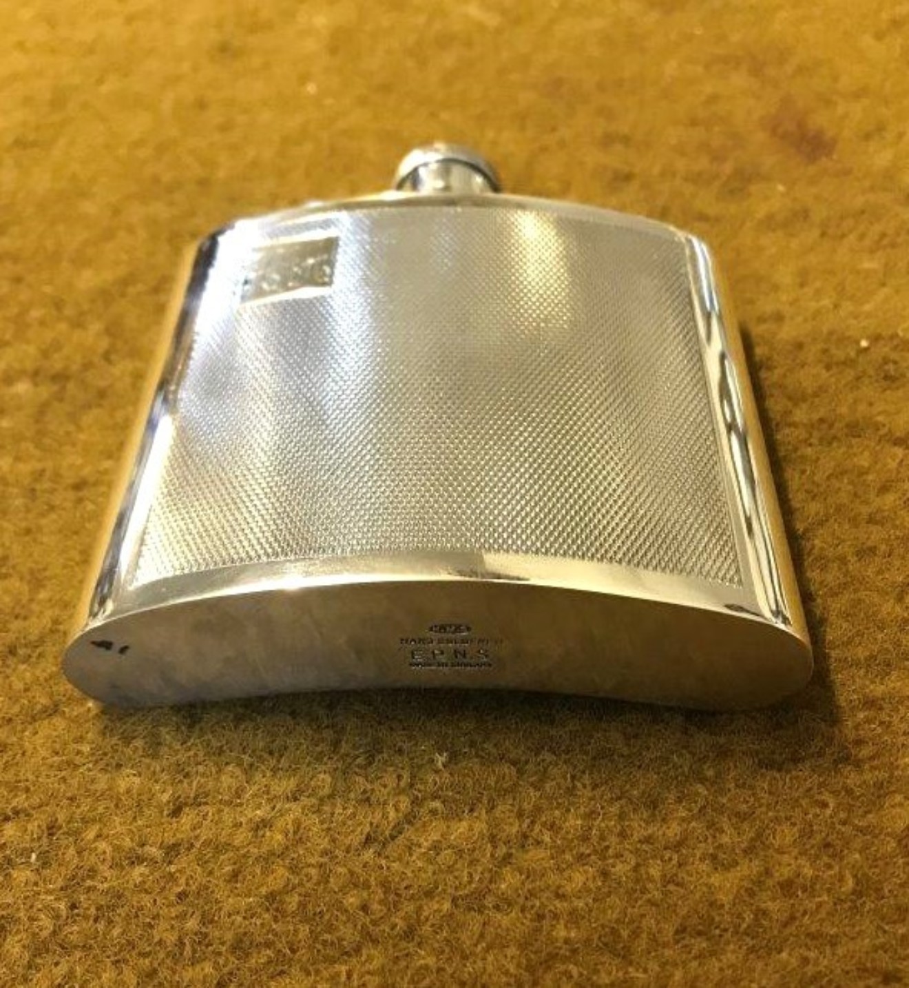 Silver Plated Engine Turned Whisky Flask Monogramed HJA