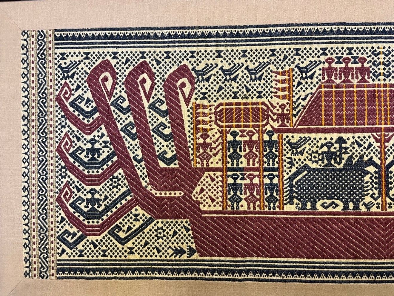 Vintage Indonesian Tampan Pasisir "Ship Cloths" Framed Tapestry