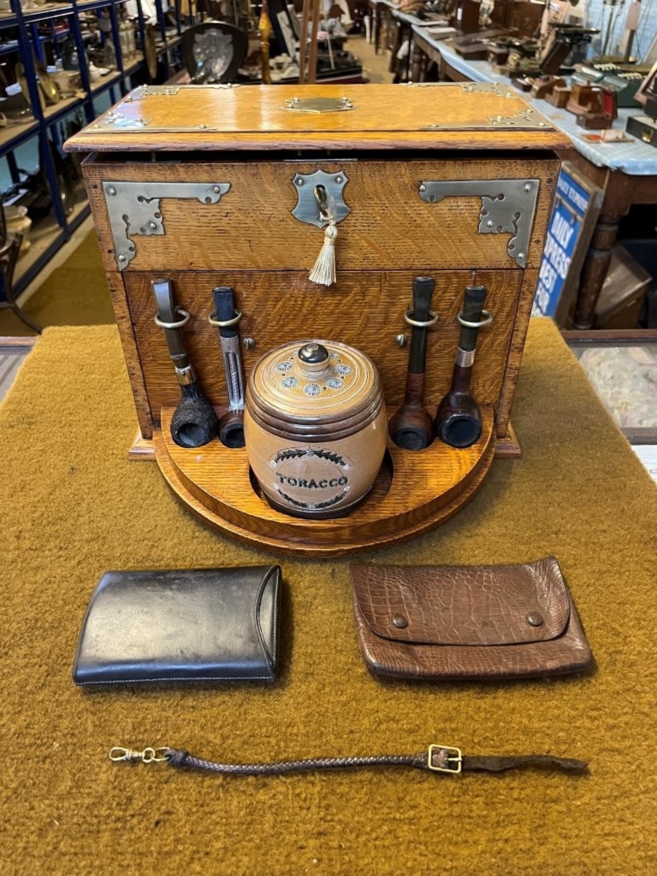 Edwardian Honey Oak Smokers Box with Internal Carousel and Storage Compartments