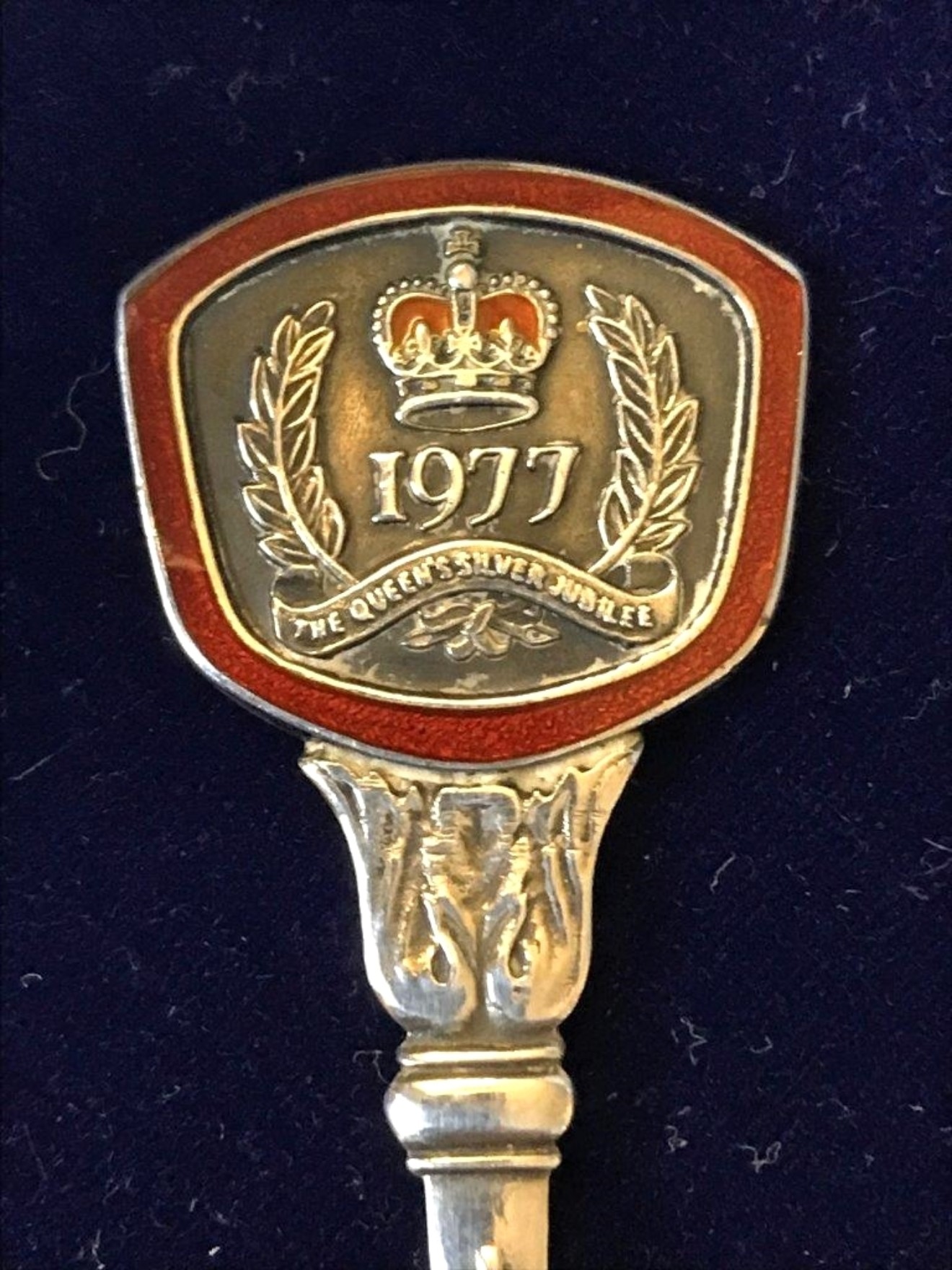 Queen Elizabeth II Silver Jubilee Year 1977 Silver and Enamel Teaspoon