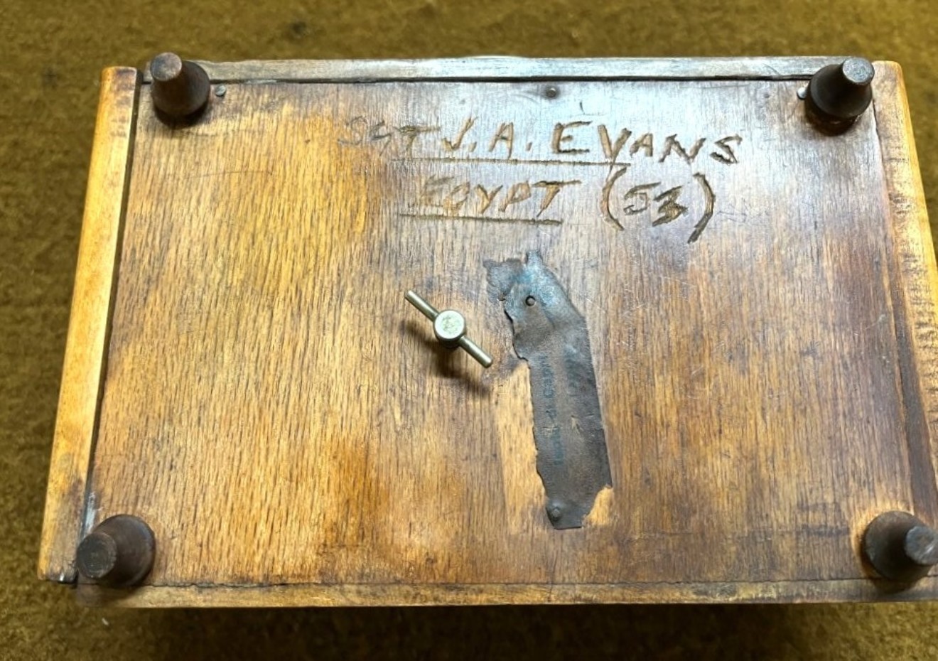 Vintage Musical Cigarette Box with Coldstream Guards Pagri Badge on Top