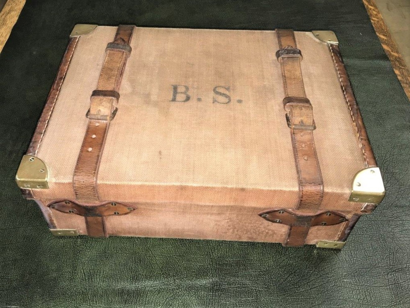 Canvas and Leather Brass Bound Cartridge Case - Bruce of Ballater