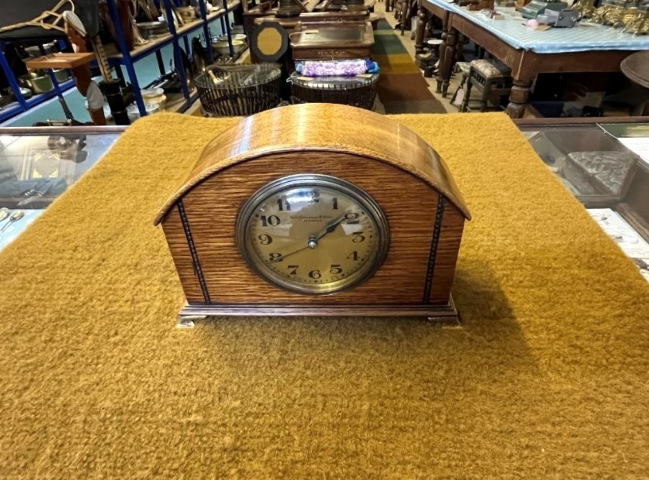 Vintage French Oak Cased Mantle Clock Retailed by Geo Jamieson Aberdeen