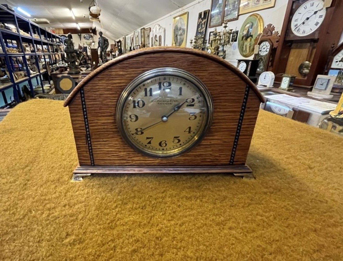 Vintage French Oak Cased Mantle Clock Retailed by Geo Jamieson Aberdeen