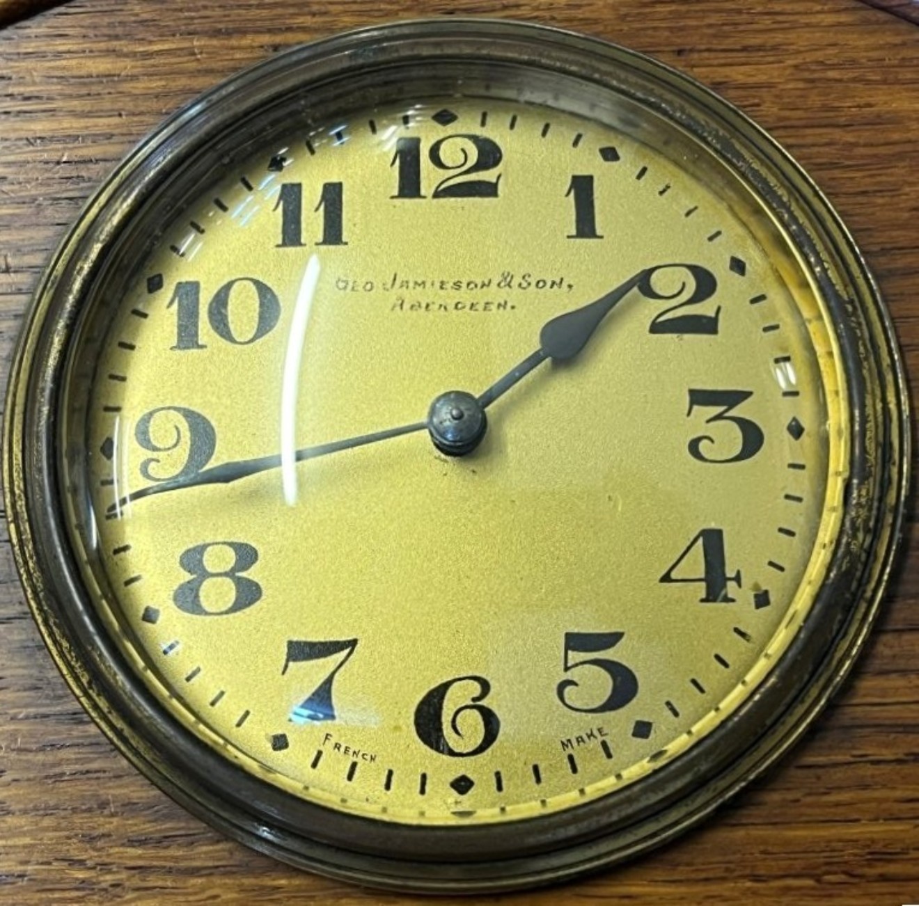 Vintage French Oak Cased Mantle Clock Retailed by Geo Jamieson Aberdeen