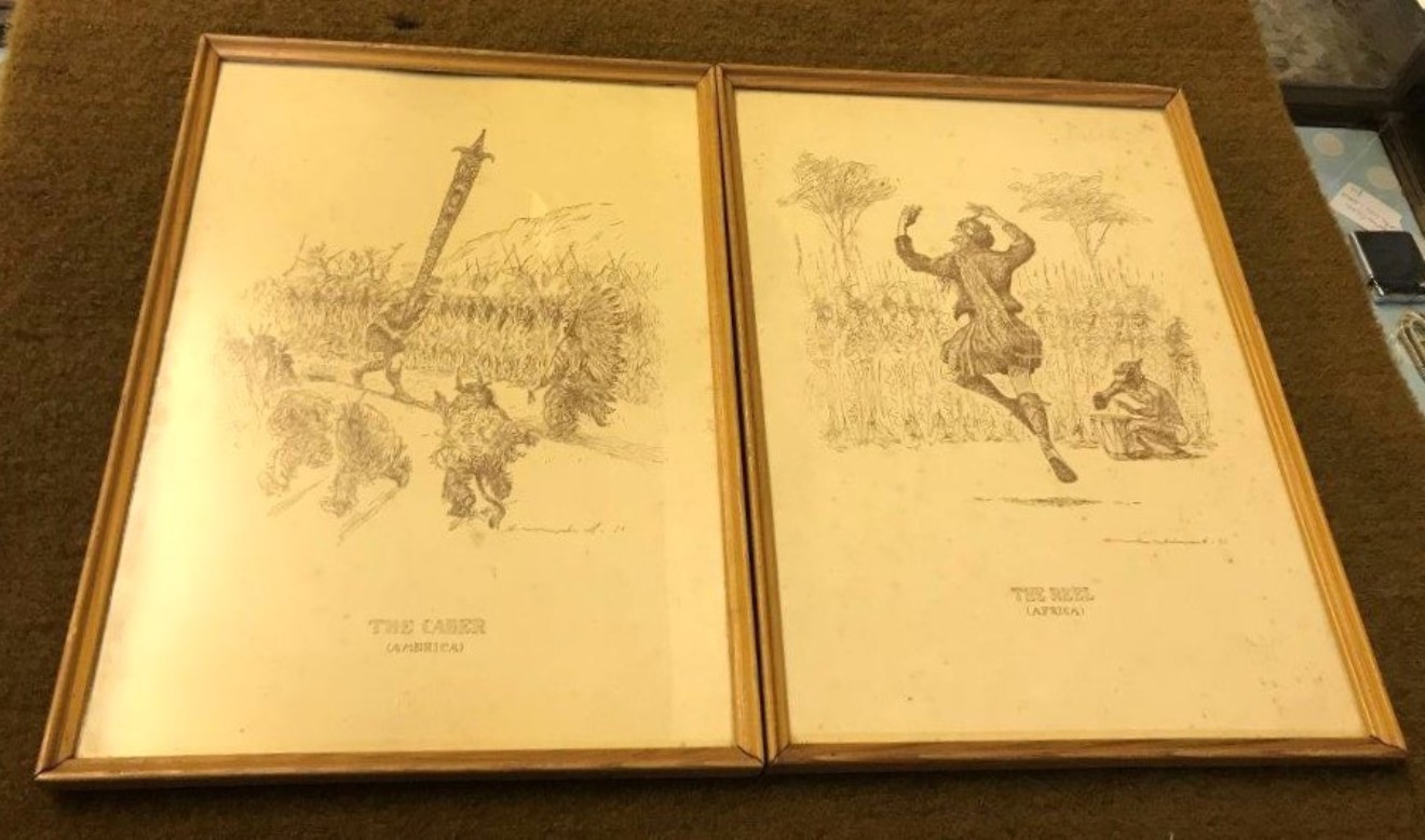 Victorian Pair of Highland Games Caricature Prints The Reel Africa and The Caber America