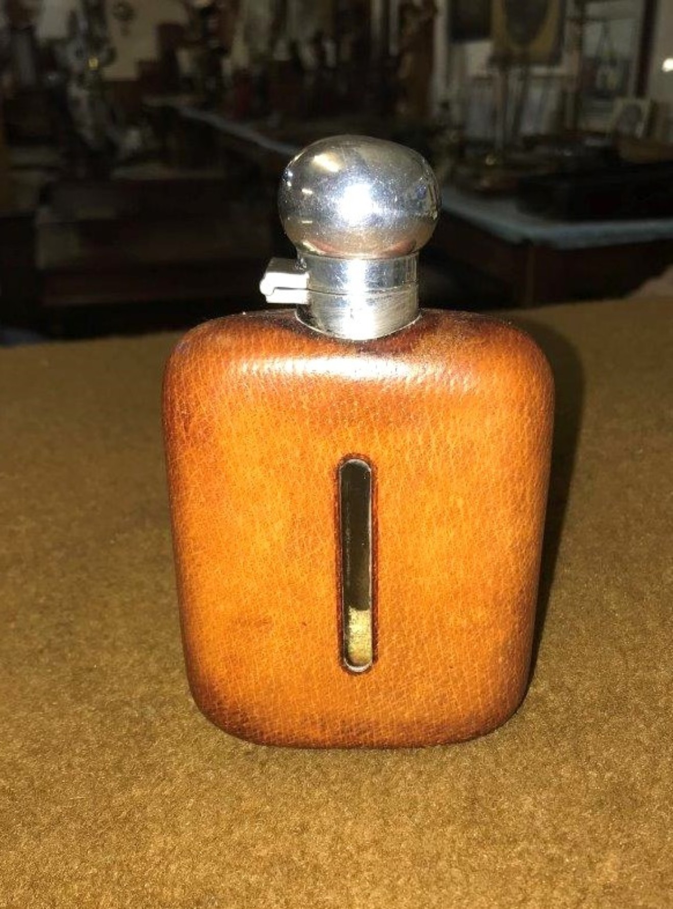 Vintage Pig Skin and Silver Plated Whisky Flask James Dixon & Sons Sheffield