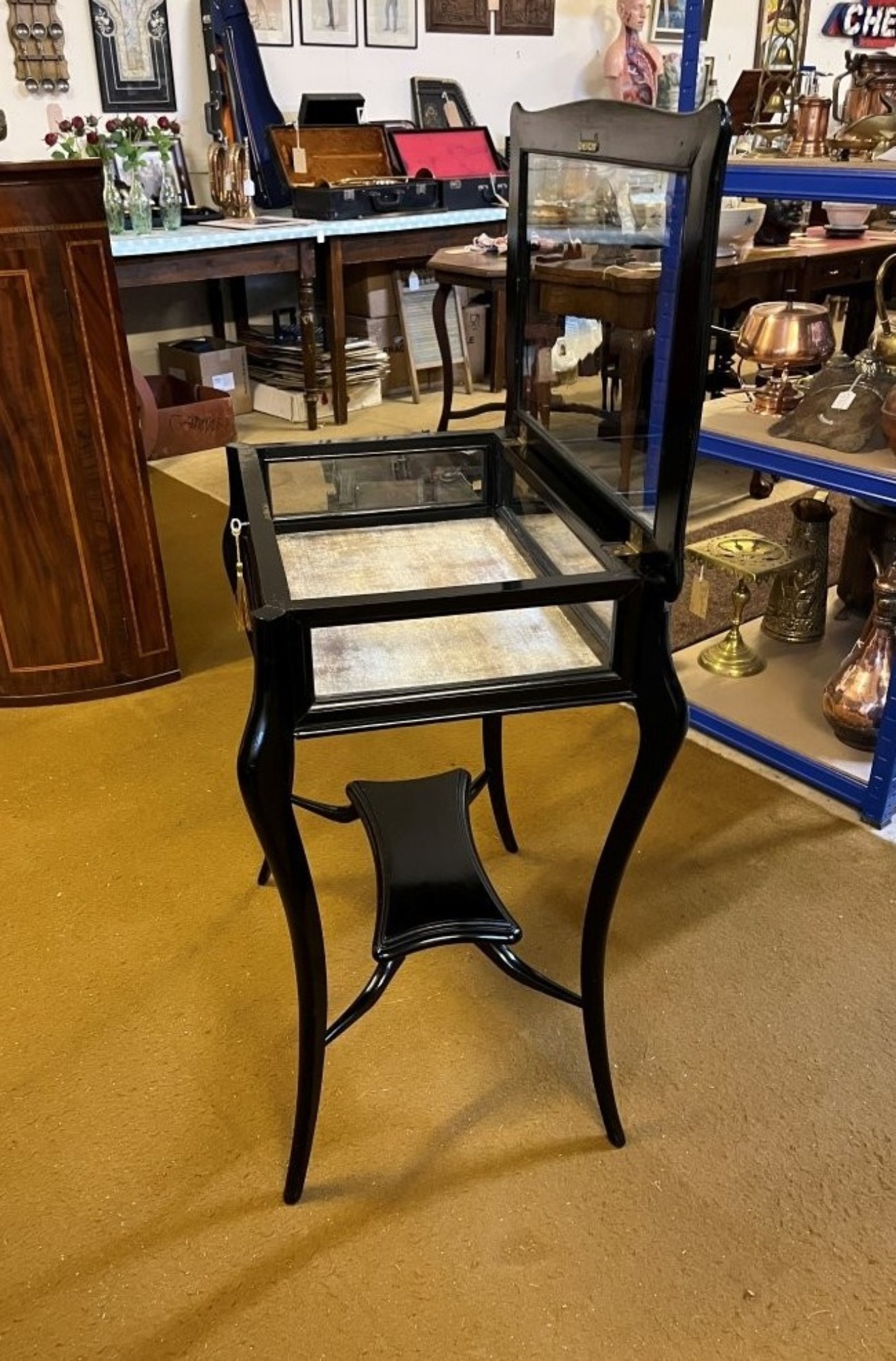 Antique Ebonised Bijouterie Display Cabinet