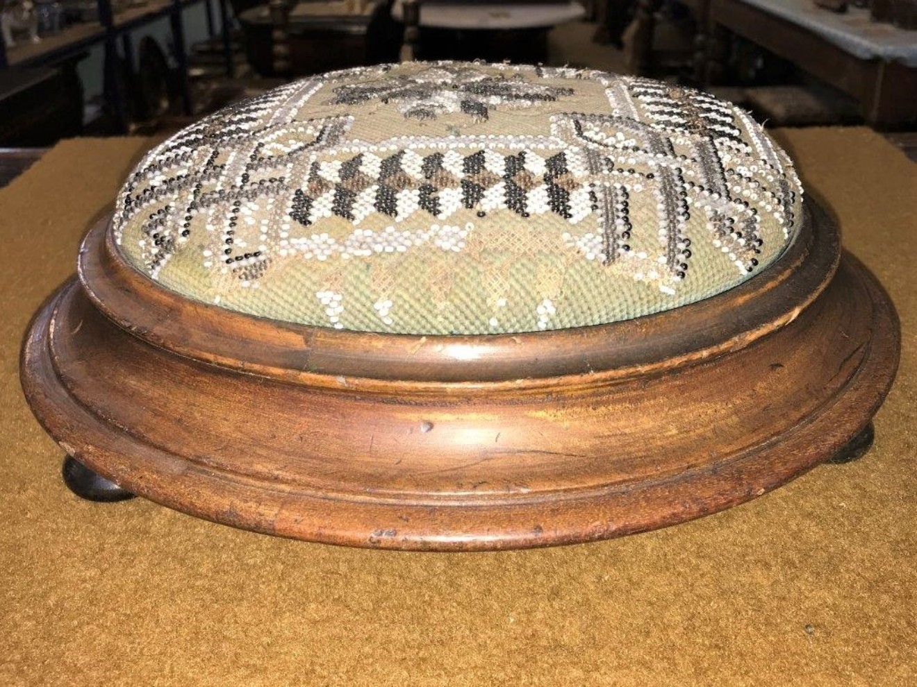 Walnut Footstool Beaded Covers