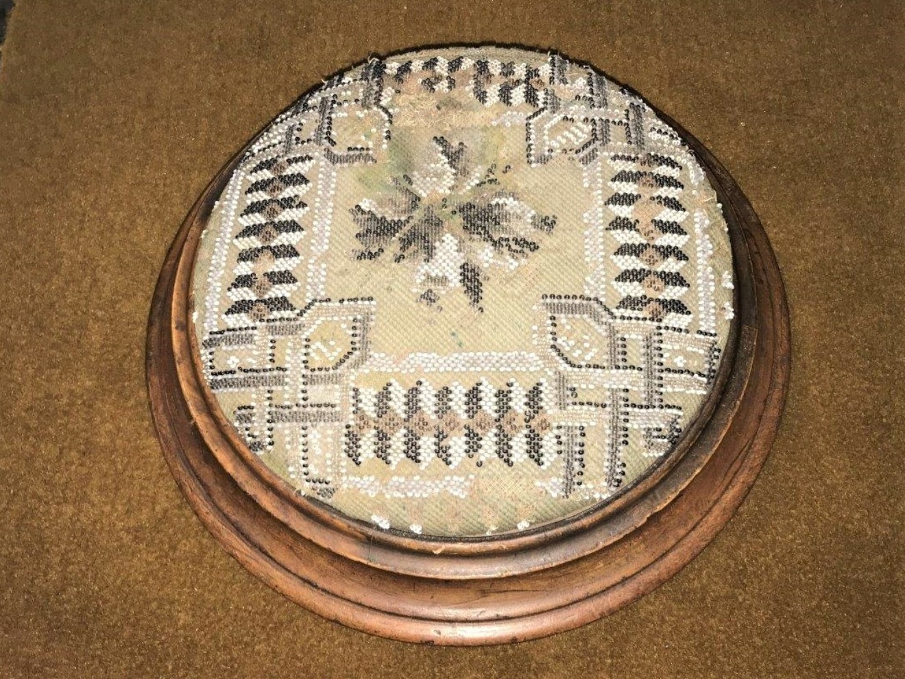 Walnut Footstool Beaded Covers