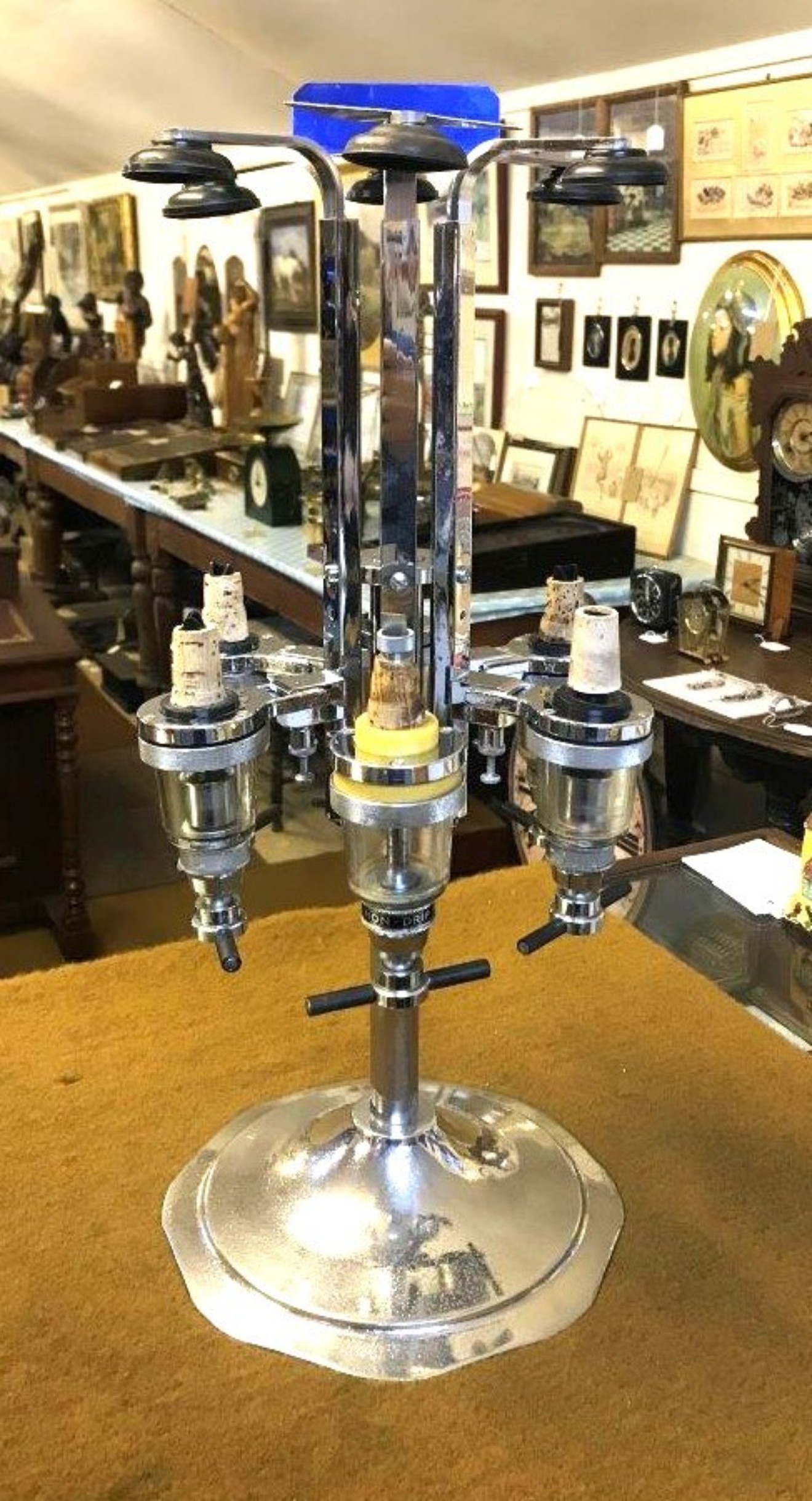 Vintage Bar Top Revolving Optic Stand 6 Gaskell & Chambers Non-Drip Heavy Duty Optics
