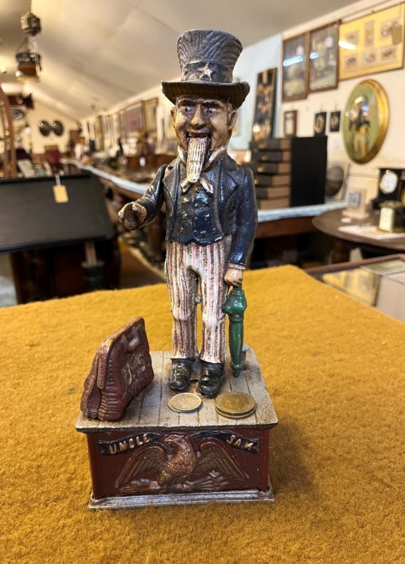Vintage Cast Iron Uncle Sam U.S. Coin Bank