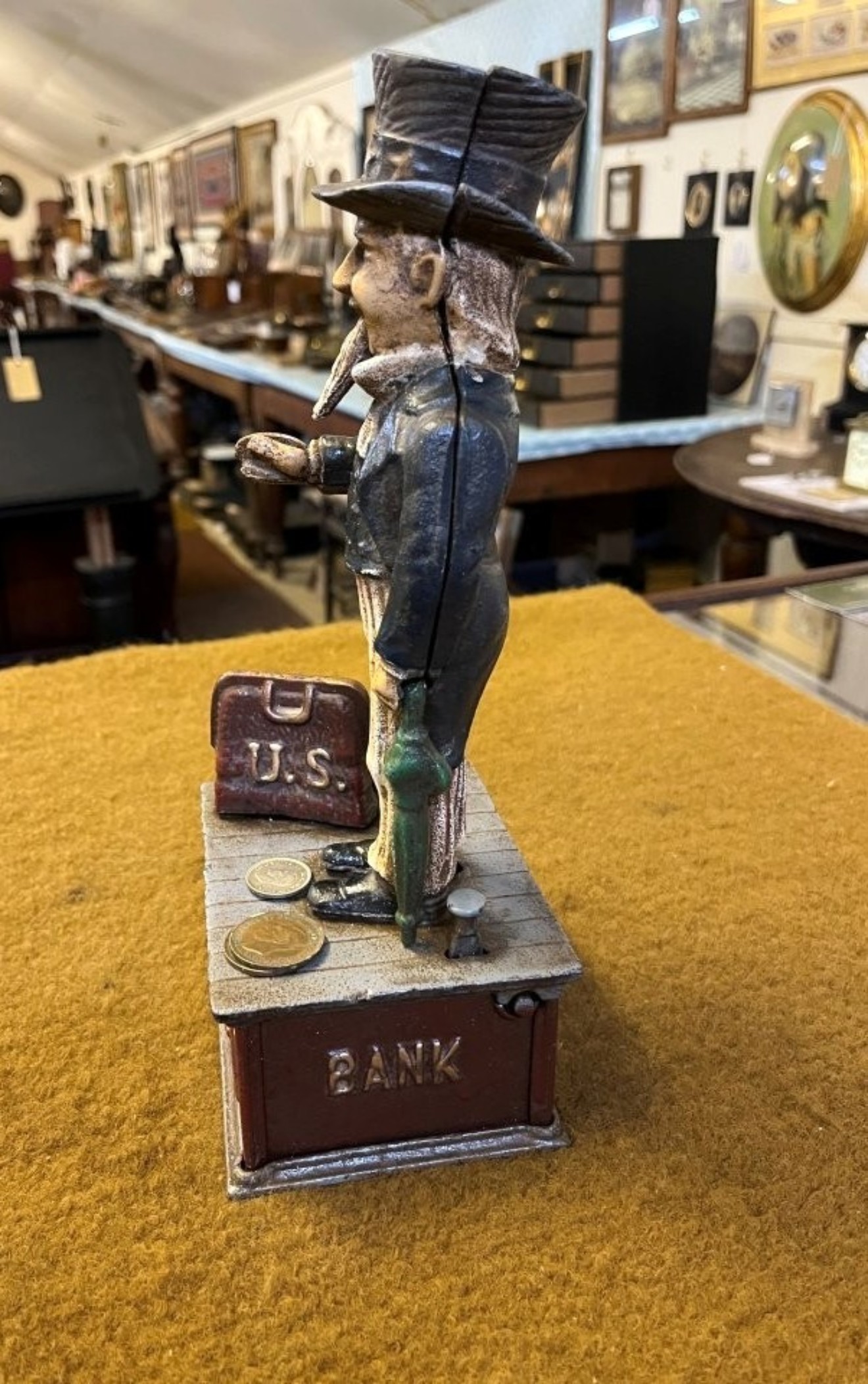 Vintage Cast Iron Uncle Sam U.S. Coin Bank