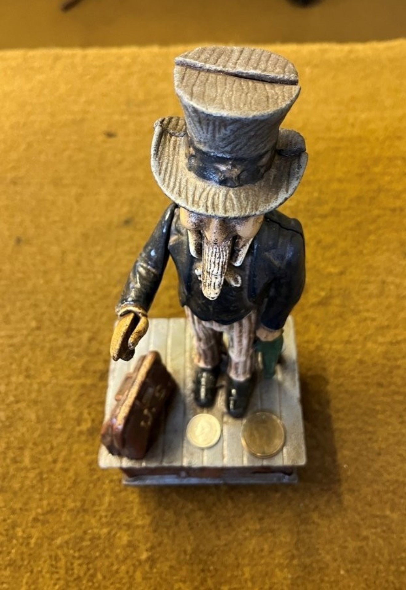 Vintage Cast Iron Uncle Sam U.S. Coin Bank
