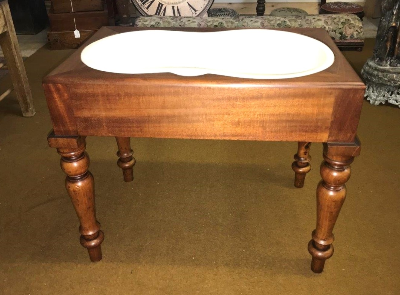 Antique Mahogany Side Table / Ceramic Bidet / Baby Bath