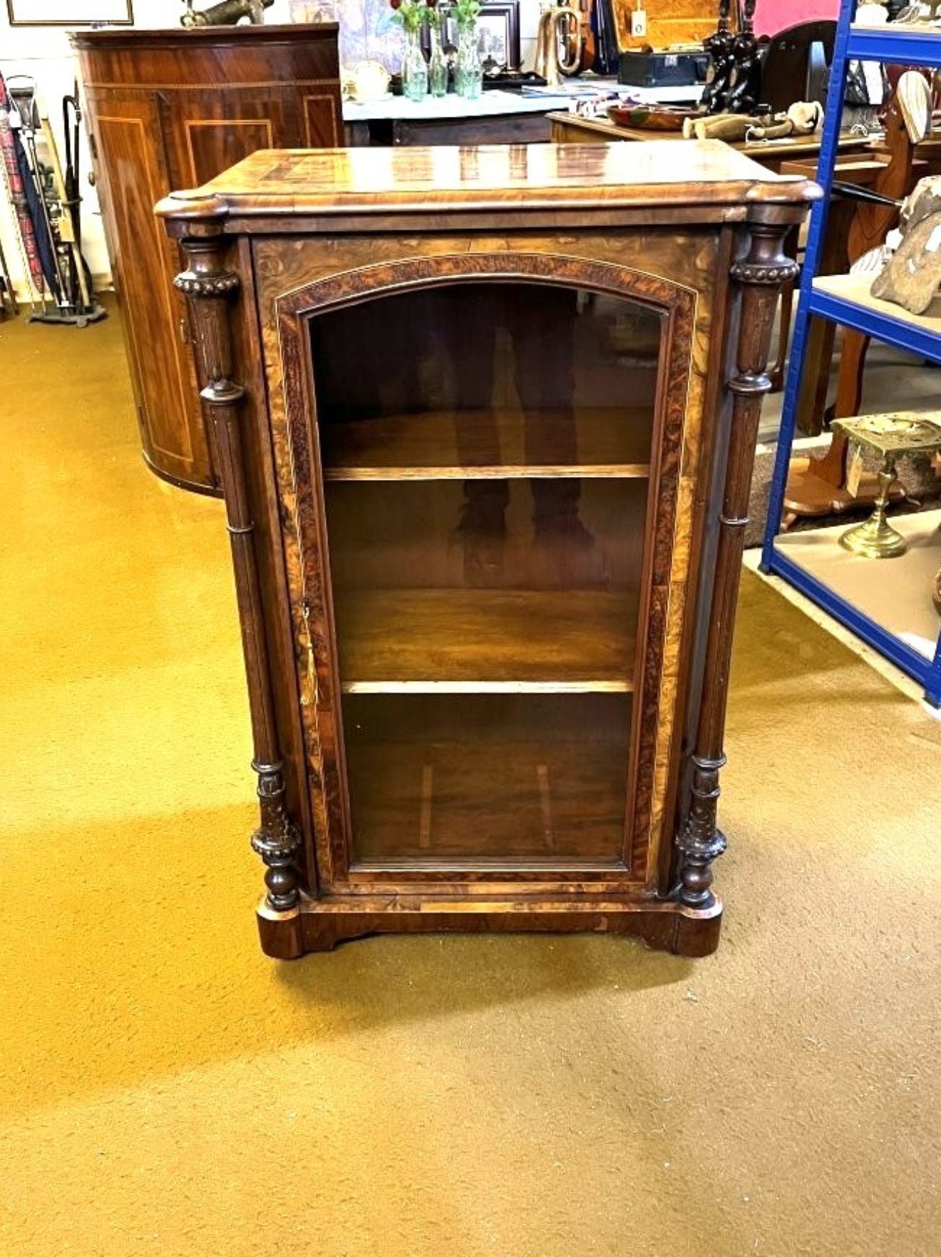 Victorian Inlaid Burr Walnut Display / Music Cabinet