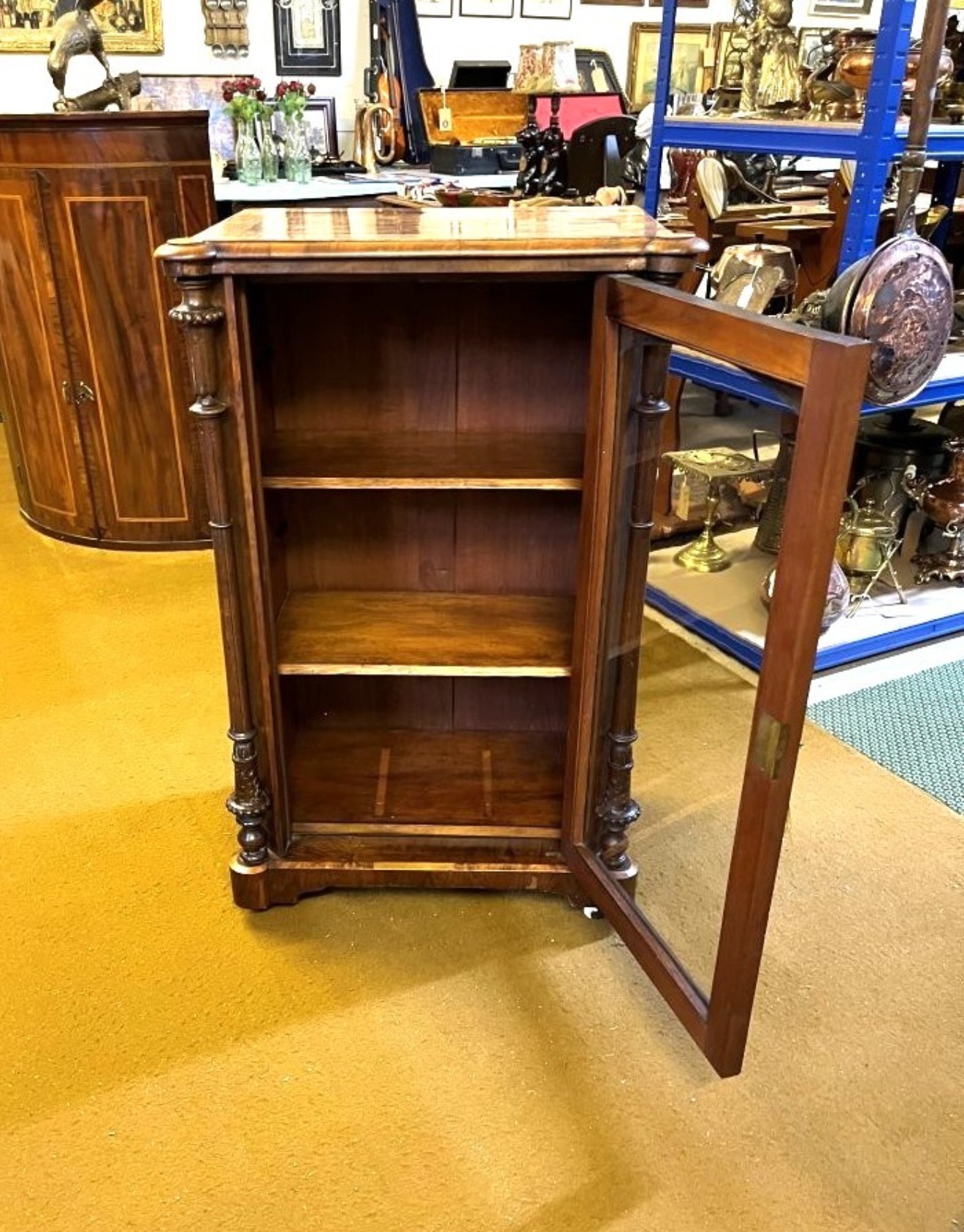 Victorian Inlaid Burr Walnut Display / Music Cabinet
