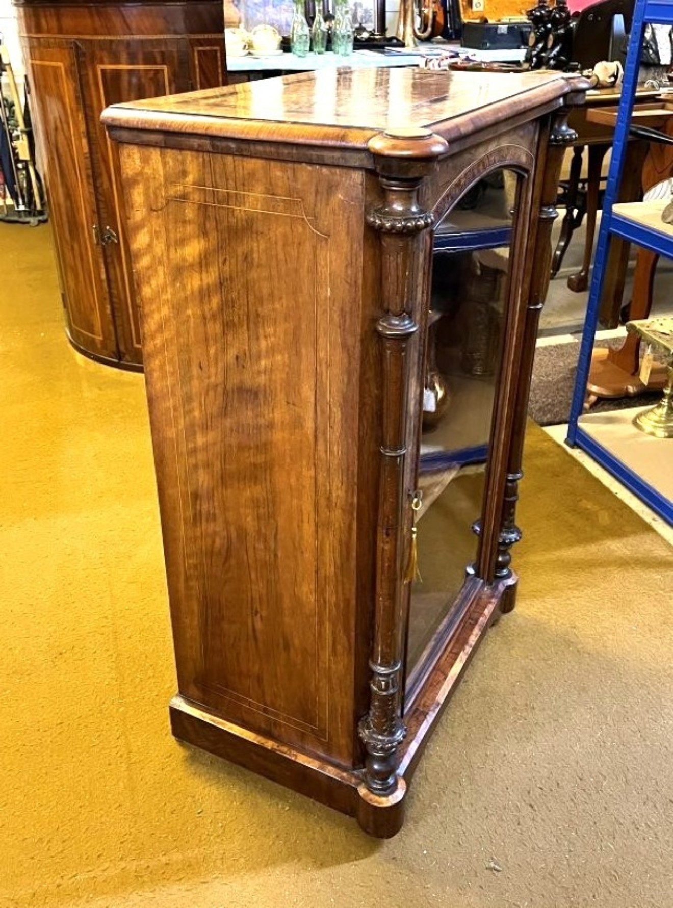 Victorian Inlaid Burr Walnut Display / Music Cabinet