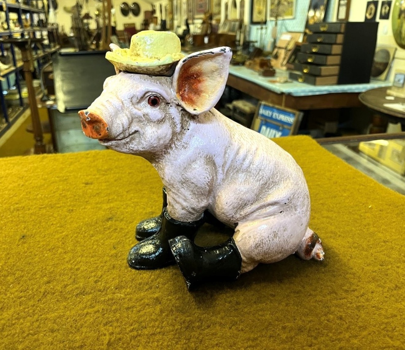 Vintage Cast Iron Pig in Boots Door Stop
