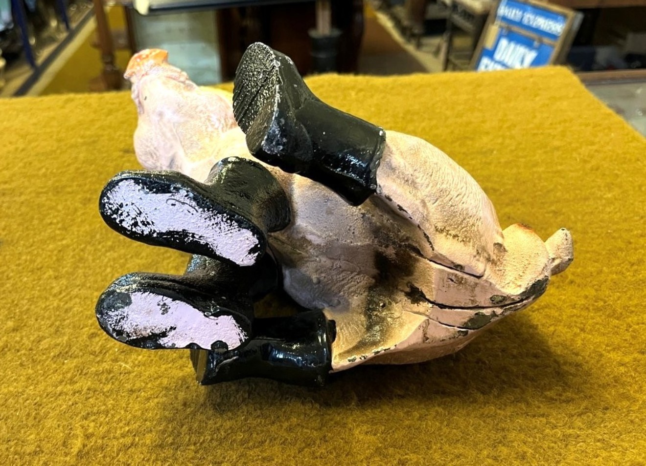 Vintage Cast Iron Pig in Boots Door Stop