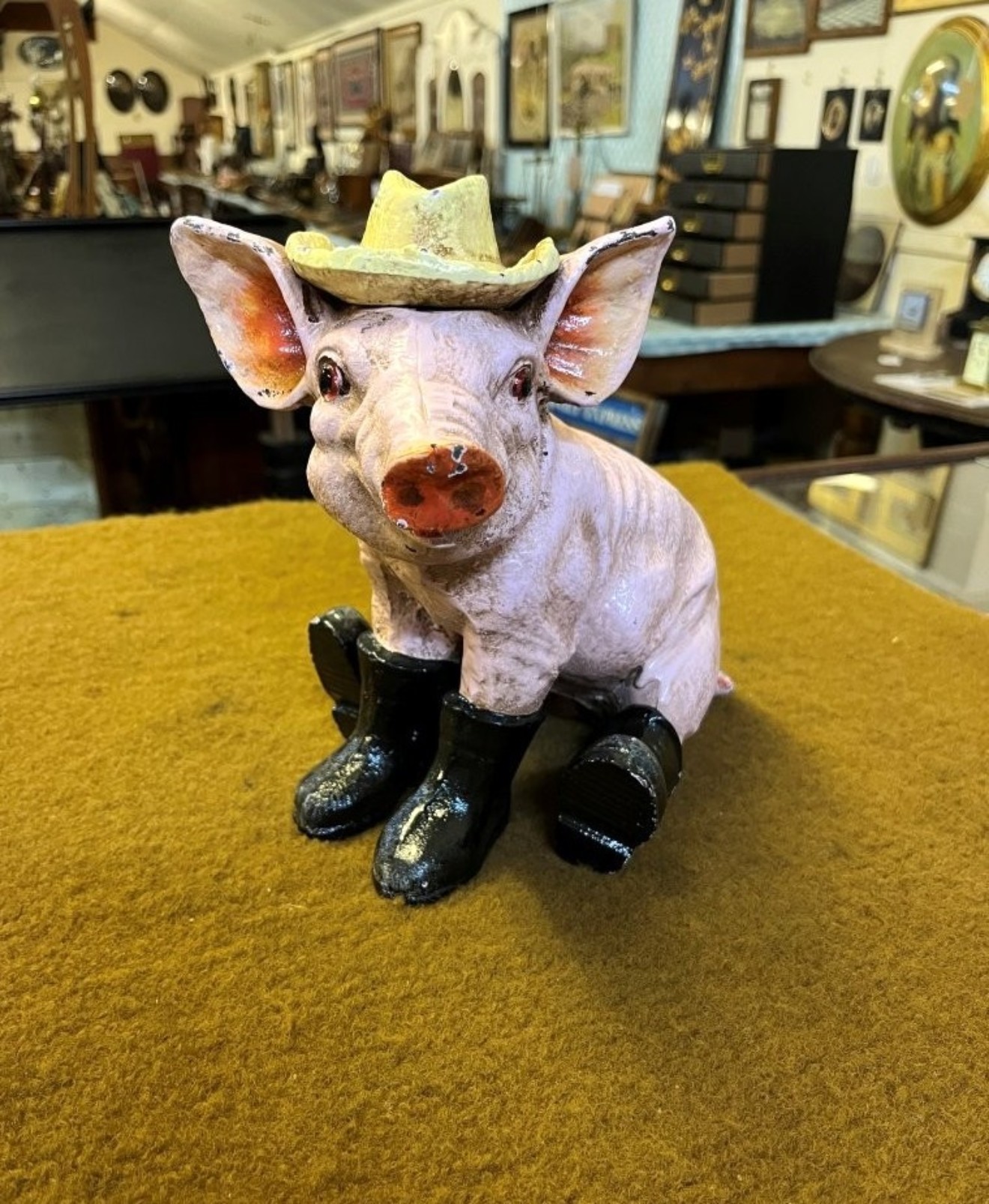 Vintage Cast Iron Pig in Boots Door Stop
