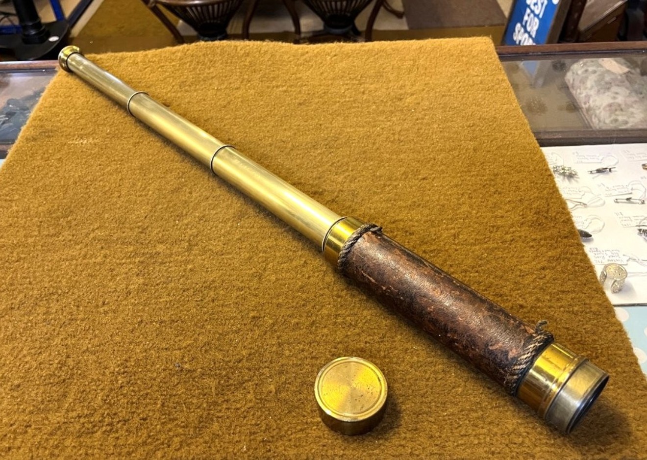 Antique Leather and Brass 3 Draw Telescope