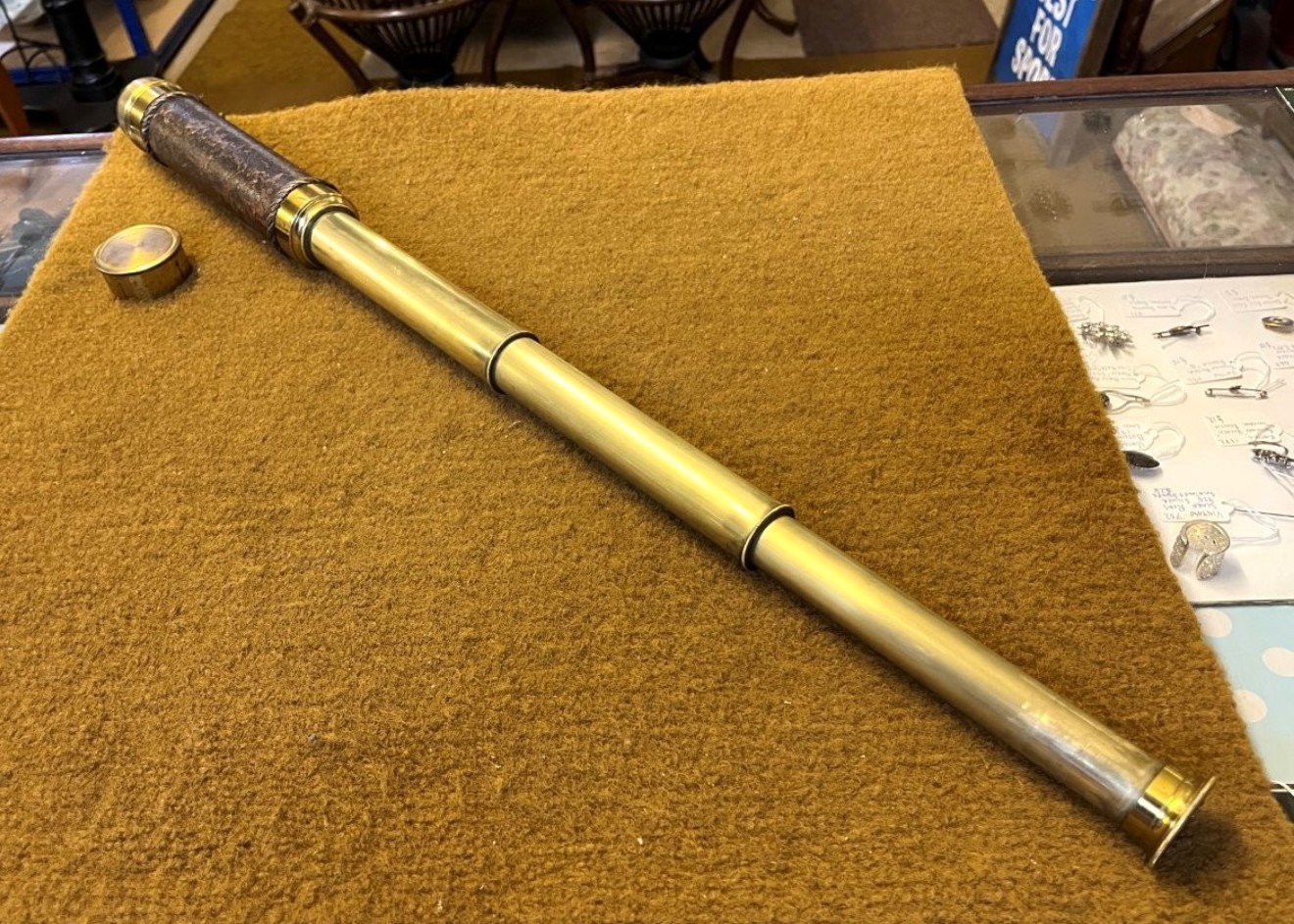 Antique Leather and Brass 3 Draw Telescope