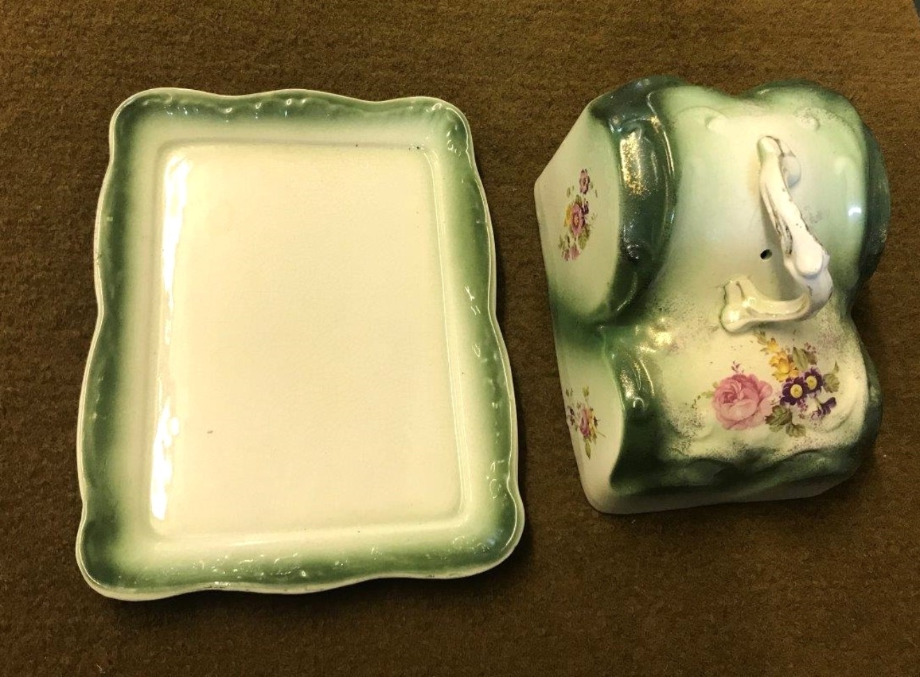 Antique Cheese Dish Floral Pattern