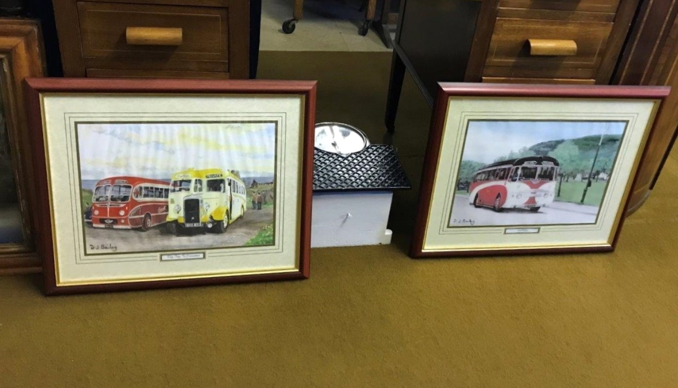 Pair of Vintage Bus Prints by D J Bailey