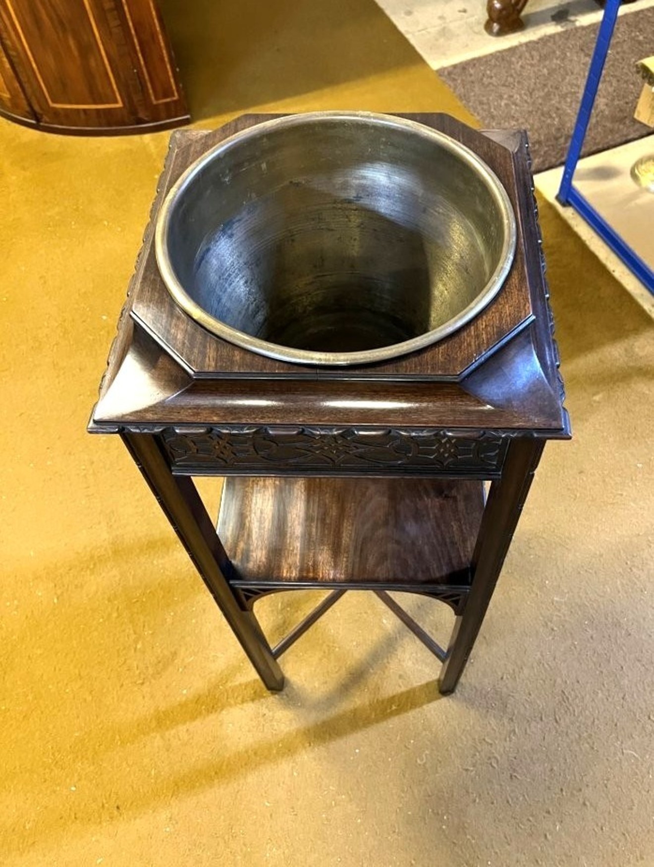 Edwardian Mahogany Jardiniere Stand with Original Brass Liner