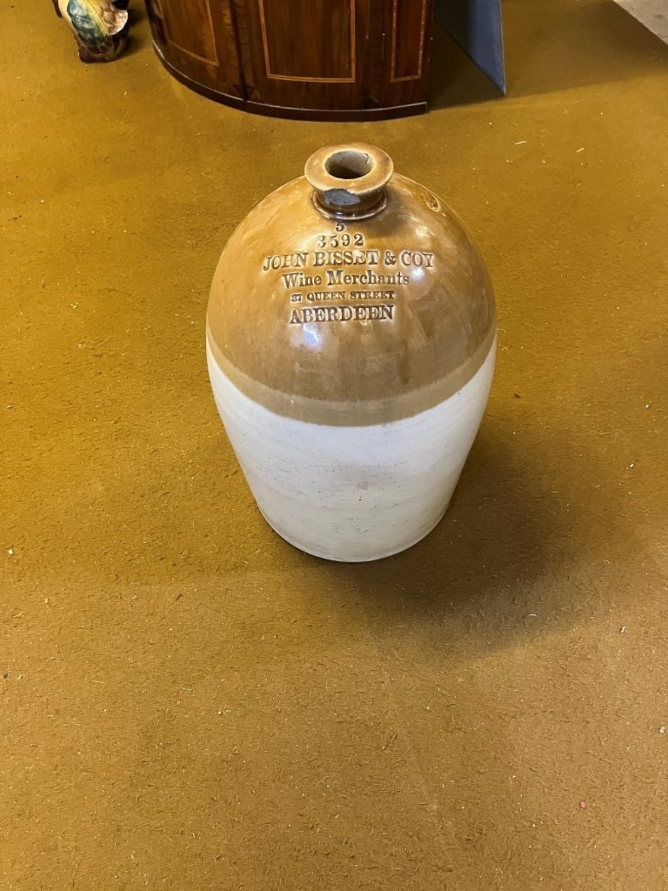 Antique Large Stoneware Flagon John Bisset & Coy Wine Merchants 37 Queen Street Aberdeen