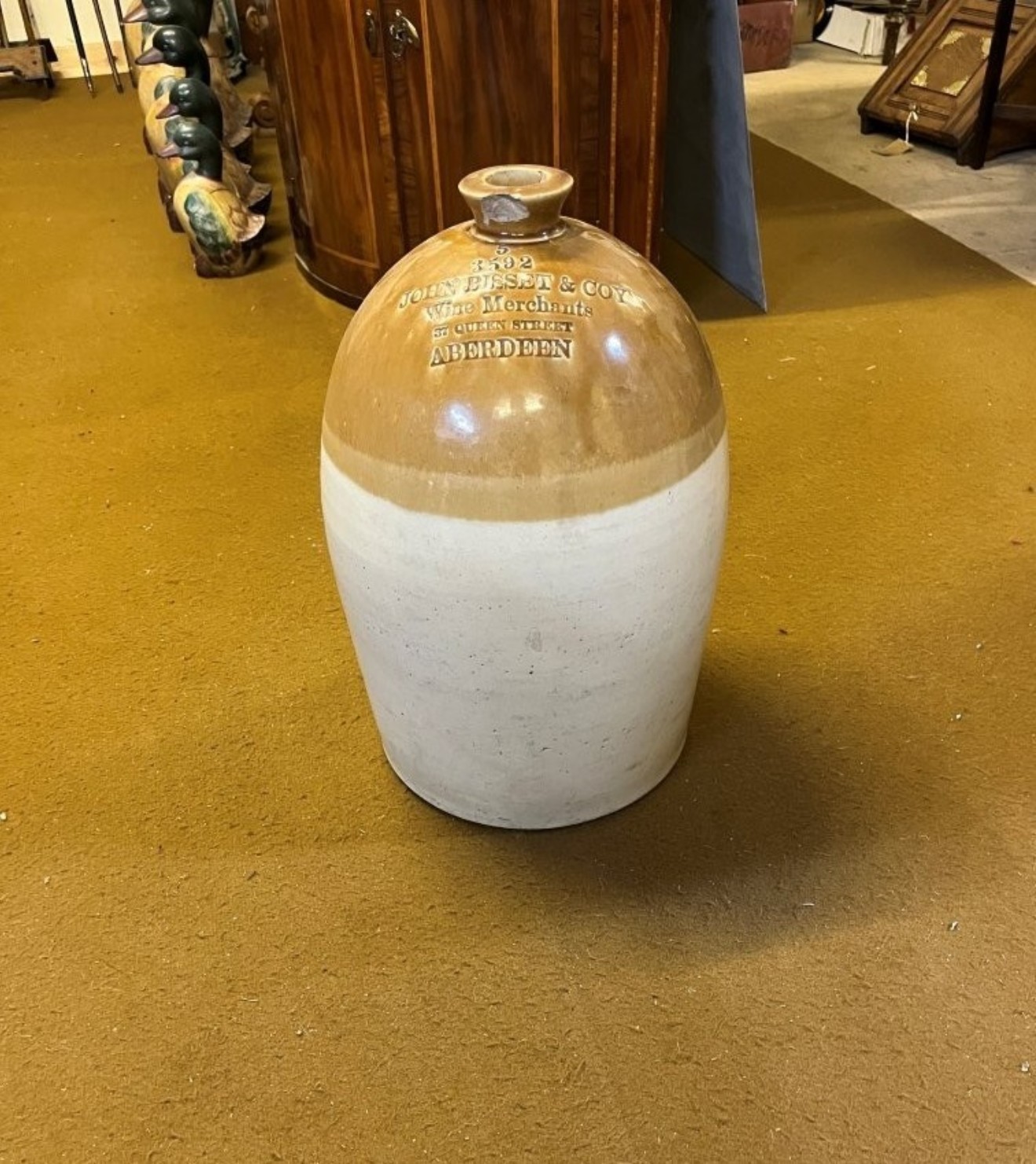 Antique Large Stoneware Flagon John Bisset & Coy Wine Merchants 37 Queen Street Aberdeen