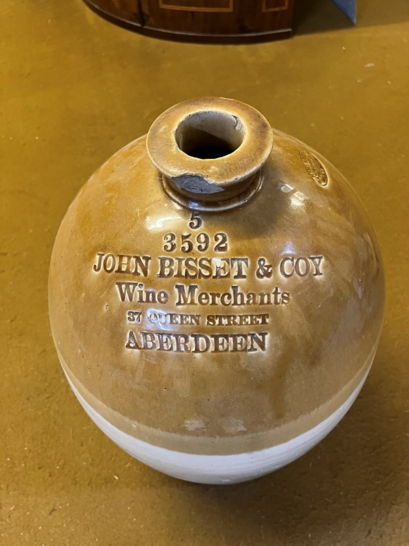 Antique Large Stoneware Flagon John Bisset & Coy Wine Merchants 37 Queen Street Aberdeen