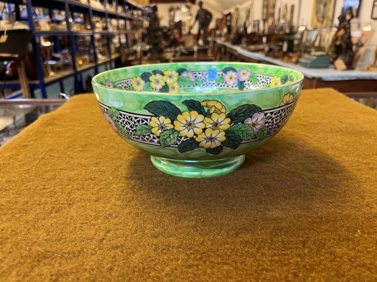 Vintage Maling Lustre Bowl Pattern 6402 Primrose Border, Victoria Green