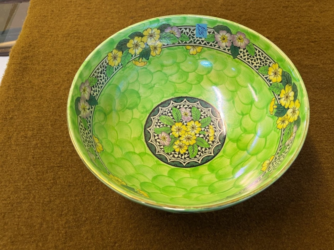Vintage Maling Lustre Bowl Pattern 6402 Primrose Border, Victoria Green