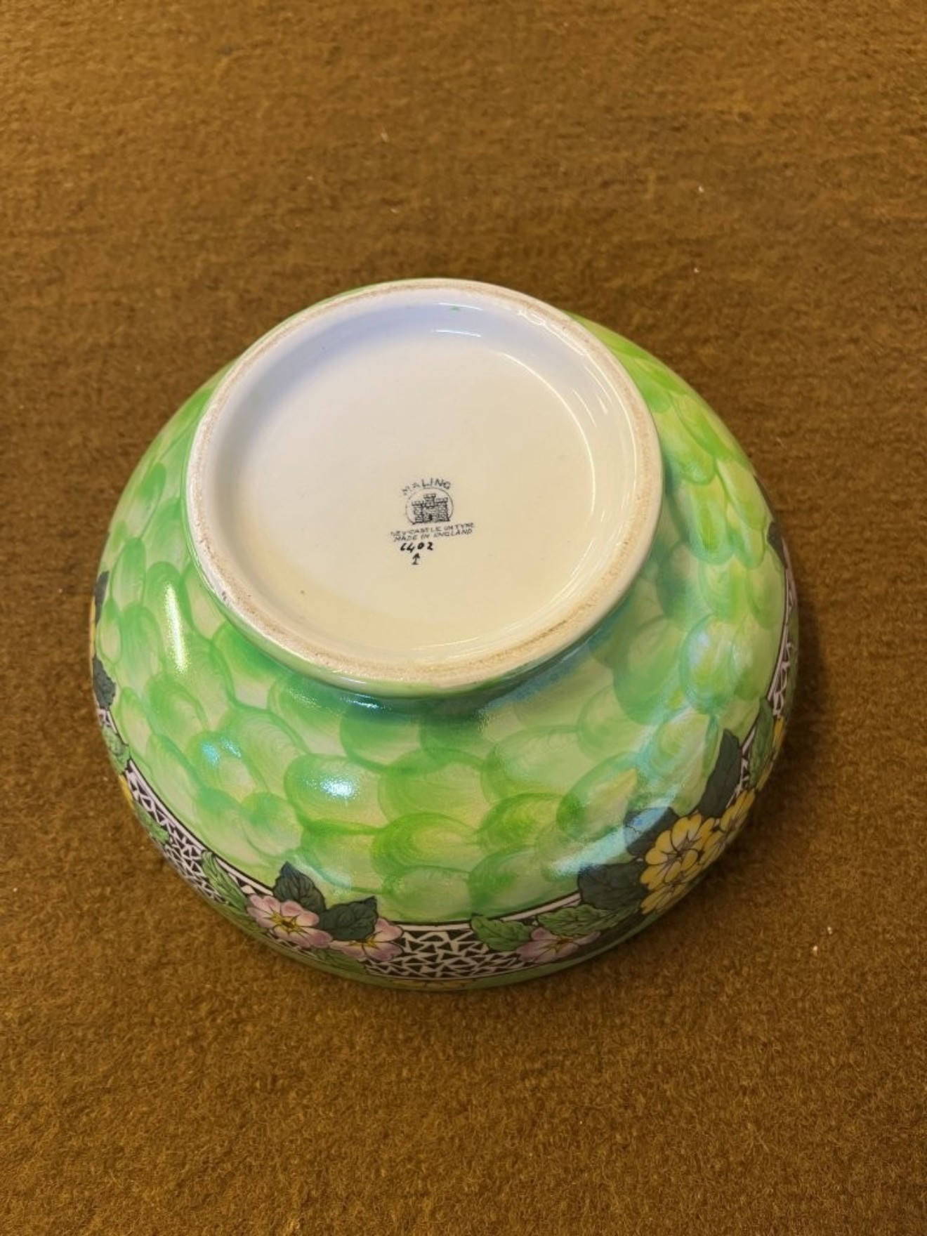Vintage Maling Lustre Bowl Pattern 6402 Primrose Border, Victoria Green