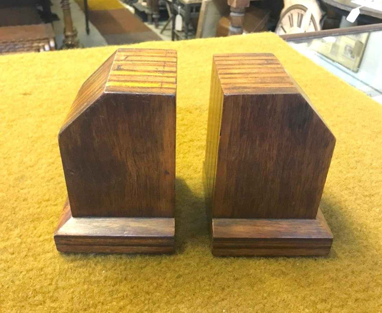 Vintage Pair of Laminated Wood Book Ends