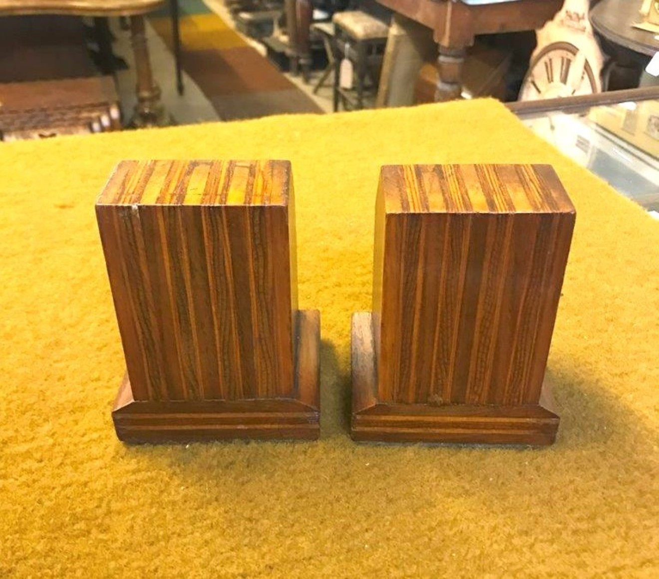 Vintage Pair of Laminated Wood Book Ends