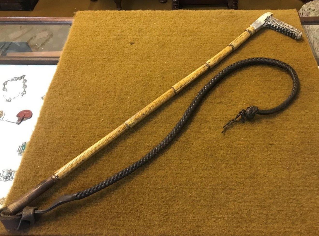 Vintage Faux Bamboo Riding Crop / Whip with Silver Mount